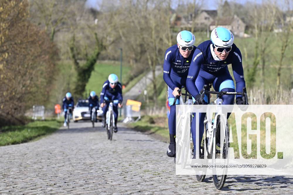 Flanders Classics opening weekend 2025 - training session 26 02 2025 GENT, BELGIUM - FEBRUARY 26 : riders of Bahrain - Victorious pictured during a training session ahead of the Flanders Classics opening weekend with Omloop Het Nieuwsblad and Kuurne Brussel Kuurne on February 26, 2025 in Gent, Belgium, 26 02 2025 Gent Belgium