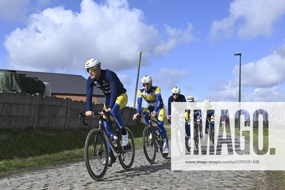 Flanders Classics opening weekend 2025 - training session 26 02 2025 GENT, BELGIUM - FEBRUARY 26 : riders of Team Flanders - Baloise 2025 at the Haaghoek pictured during a during a training session ahead of the Flanders Classics opening weekend with Omloop Het Nieuwsblad and Kuurne Brussel Kuurne on February 26, 2025 in Gent, Belgium, 26 02 2025 Gent Belgium