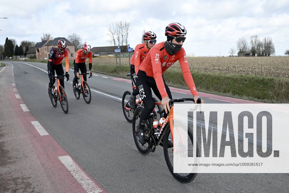 Flanders Classics opening weekend 2025 - training session 26 02 2025 GENT, BELGIUM - FEBRUARY 26 : riders of Ineos Grenadiers pictured during a during a training session ahead of the Flanders Classics opening weekend with Omloop Het Nieuwsblad and Kuurne Brussel Kuurne on February 26, 2025 in Gent, Belgium, 26 02 2025 Gent Belgium
