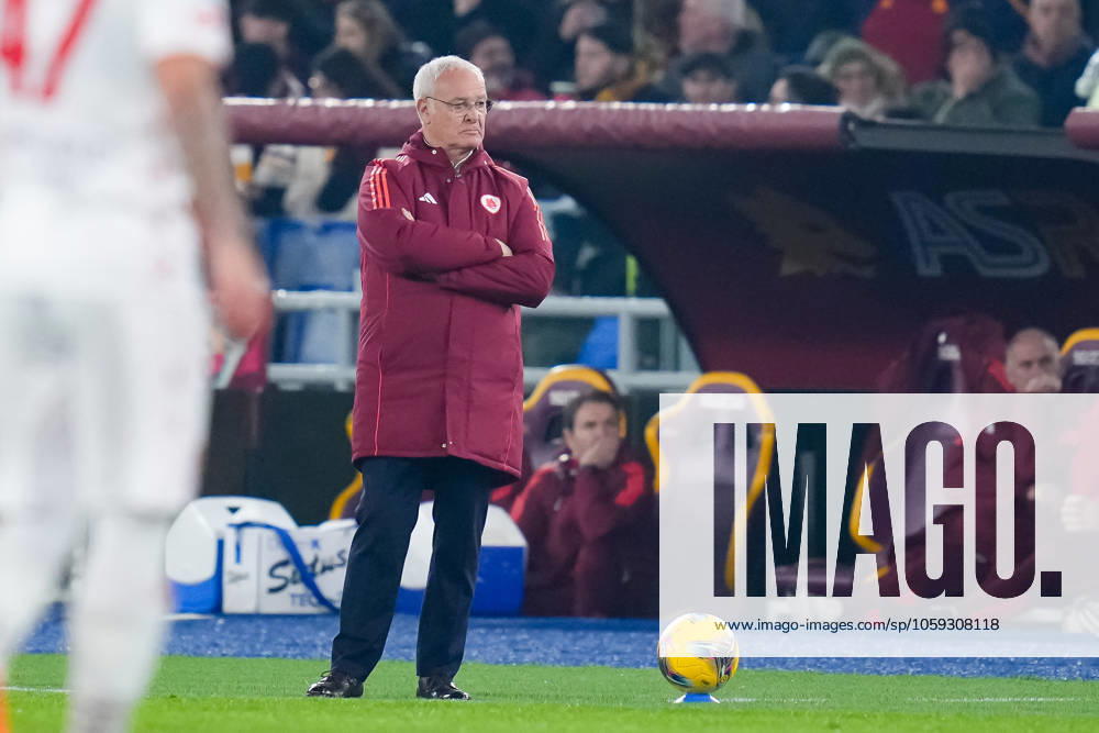 Claudio Ranieri head coach of AS Roma looks on during the Serie A match between AS Roma and AC Monza at Stadio Olimpico Rome Italy on 24 February 2025. Rome Stadio Olimpico Rome Italy