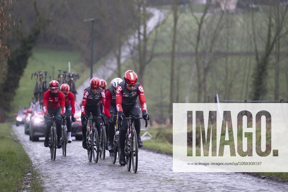 Flanders Classics opening weekend 2025 - training session 27 02 2025 GENT, BELGIUM - FEBRUARY 27 : riders of Lotto pictured during a training session ahead of the Flanders Classics opening weekend with Omloop Het Nieuwsblad and Kuurne Brussel Kuurne on February 27, 2025 in Gent, Belgium, 27 02 2025 Gent Belgium