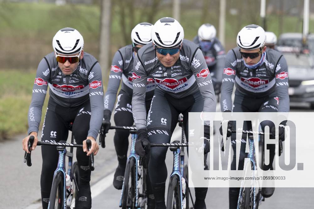 Flanders Classics opening weekend 2025 - training session 27 02 2025 GENT, BELGIUM - FEBRUARY 27 : Vermeersch Gianni (BEL) of Alpecin-Deceuninck, Philipsen Jasper (BEL) of Alpecin-Deceuninck and teammates pictured during a during a training session ahead of the Flanders Classics opening weekend with Omloop Het Nieuwsblad and Kuurne Brussel Kuurne on February 27, 2025 in Gent, Belgium, 27 02 2025 Gent Belgium
