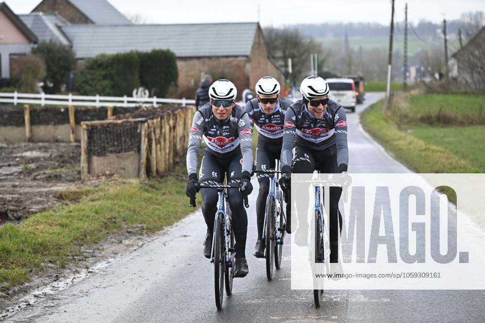 Flanders Classics opening weekend 2025 - training session 27 02 2025 GENT, BELGIUM - FEBRUARY 27 : Philipsen Jasper (BEL) of Alpecin-Deceuninck and teammates pictured during a training session ahead of the Flanders Classics opening weekend with Omloop Het Nieuwsblad and Kuurne Brussel Kuurne on February 27, 2025 in Gent, Belgium, 27 02 2025 Gent Belgium