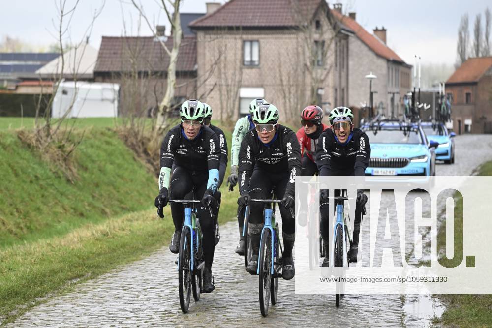 Flanders Classics opening weekend 2025 - training session 27 02 2025 GENT, BELGIUM - FEBRUARY 27 : riders of Decathlon AG2R La Mondiale Team pictured during a training session ahead of the Flanders Classics opening weekend with Omloop Het Nieuwsblad and Kuurne Brussel Kuurne on February 27, 2025 in Gent, Belgium, 27 02 2025 Gent Belgium