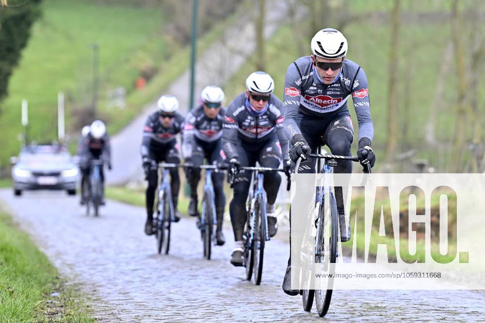 Flanders Classics opening weekend 2025 - training session 27 02 2025 GENT, BELGIUM - FEBRUARY 27 : riders of Alpecin-Deceuninck pictured during a training session ahead of the Flanders Classics opening weekend with Omloop Het Nieuwsblad and Kuurne Brussel Kuurne on February 27, 2025 in Gent, Belgium, 27 02 2025 Gent Belgium