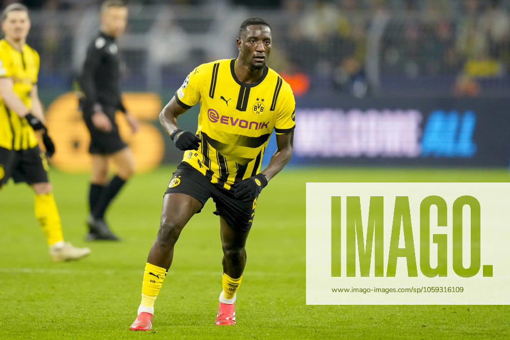 Serhou Guirassy Borussia Dortmund looks on during the UEFA Champions League 2024 25 League Knockout Play off Second Leg match between Borussia Dortmund and Sporting Clube de Portugal at Signal Iduna Park on February 19, 2025 in Dortmund, Germany