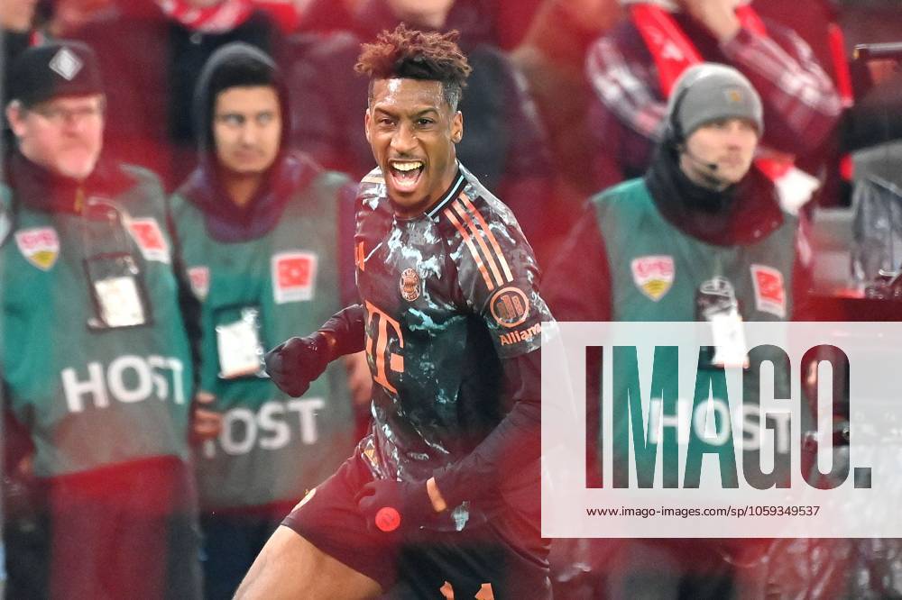 Goal celebration Kingsley COMAN Bayern Muenchen after scoring 1 3,Action, Cheering,Joy,Enthusiasm, Soccer 1 Bundesliga Season 2024 2025, 24 Matchday, Matchday24, VfB Stuttgart FC Bayern Muenchen 1 3 on 28 02 2025 MHP ARENA
