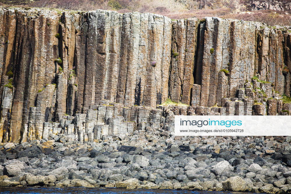 Basalt column formations and rocks at coastal area, Isle of Ulva, Scotland Isle of Ulva Scotland