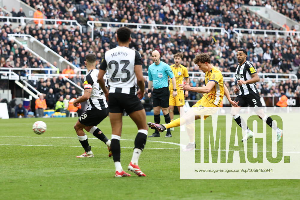 Newcastle United v Brighton and Hove Albion FA Cup 02 03 2025. 5th Round Mats Wieffer of Brighton & Hove Albion shoots during the FA Cup match between Newcastle United and Brighton and Hove Albion at St. James s Park, Newcastle, England on 2 March 2025. Newcastle St. James s Park Tyne and Wear England Editorial use only DataCo restrictions apply See www.football-dataco.com ,
