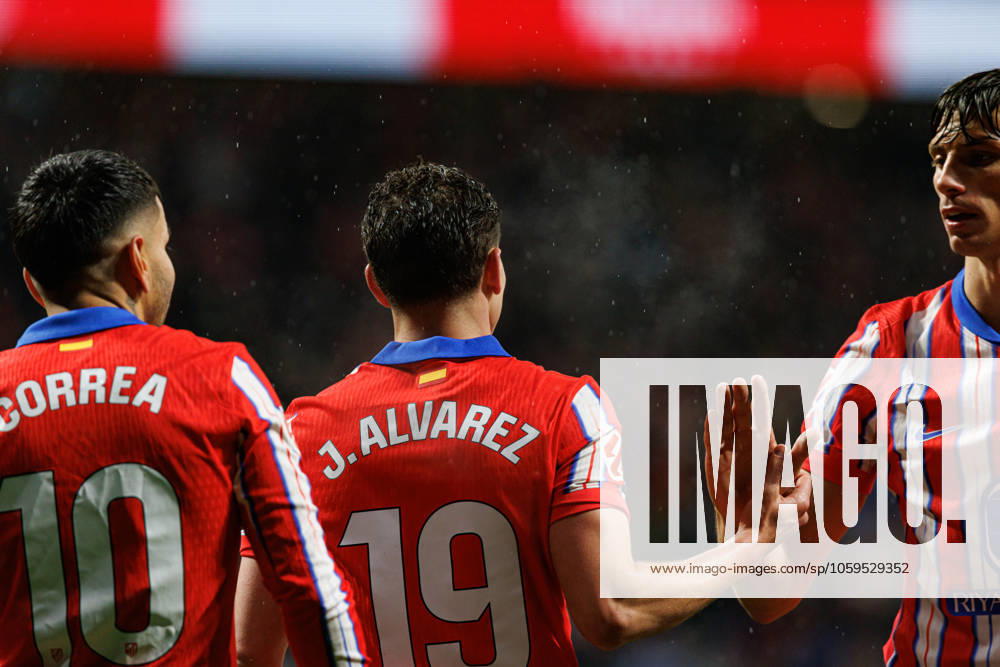 Julian Alvarez seen celebrating after scoring goal during LaLiga EA SPORTS game between teams of Atletico de Madrid and Athletic Club at Estadio Civitas Metropolitano (Maciej Rogowski) Madrid Estadio Civitas Metropolitano Spain