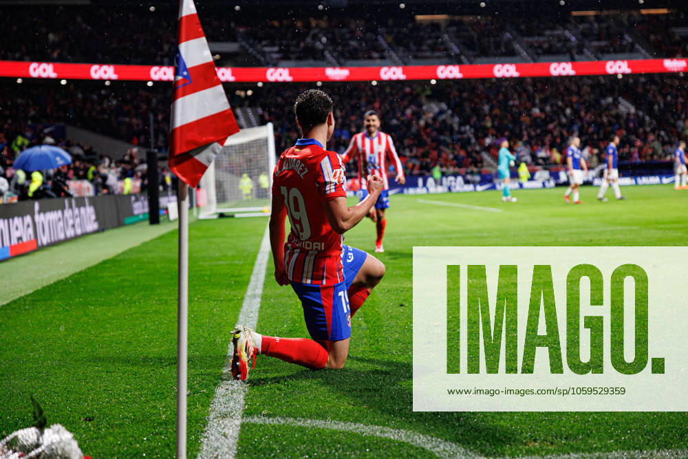 Julian Alvarez seen celebrating after scoring goal during LaLiga EA SPORTS game between teams of Atletico de Madrid and Athletic Club at Estadio Civitas Metropolitano (Maciej Rogowski) Madrid Estadio Civitas Metropolitano Spain