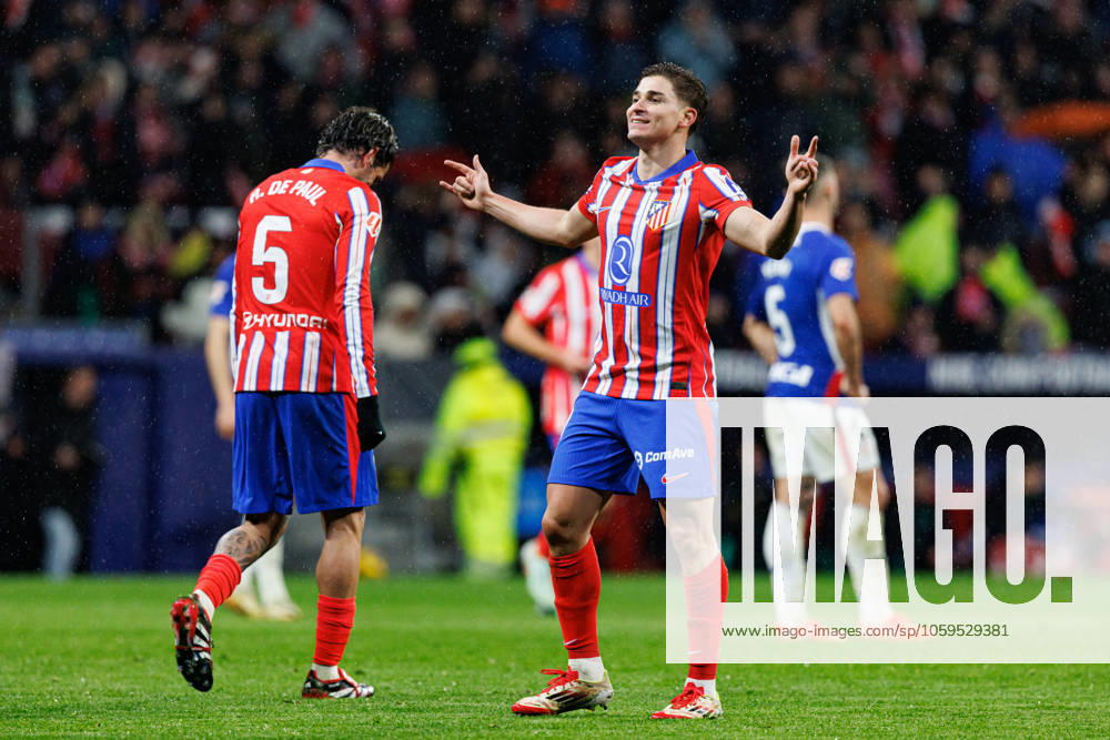 Julian Alvarez seen celebrating after scoring goal during LaLiga EA SPORTS game between teams of Atletico de Madrid and Athletic Club at Estadio Civitas Metropolitano (Maciej Rogowski) Madrid Estadio Civitas Metropolitano Spain
