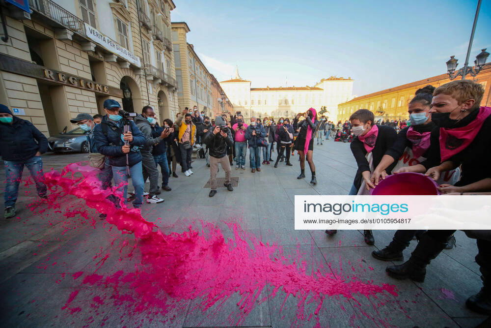 Turin,piazza Castello event organized by Non una di less against the anti-abortion circular of the Piedmont Region. Some women throw paint at the headquarters of the Piedmont region. (turin - 2020-10-31, costa1ftg) p.s. la foto e utilizzabile nel rispetto del contesto in cui e stata scattata, e senza intento diffamatorio del decoro delle persone rappresentate