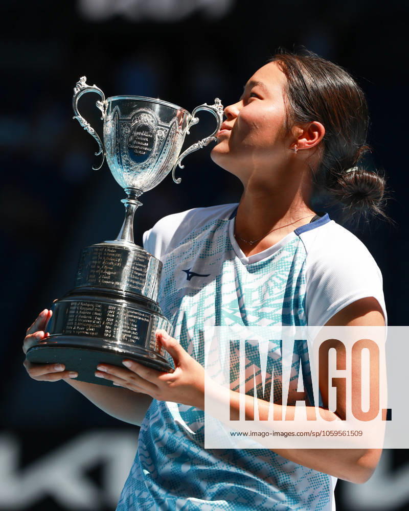 Wakana Sonobe JPN with cup, trophy, award ceremony, presentation, Australian Open 2025, Melbourne Park, Melbourne, Victoria, Australia