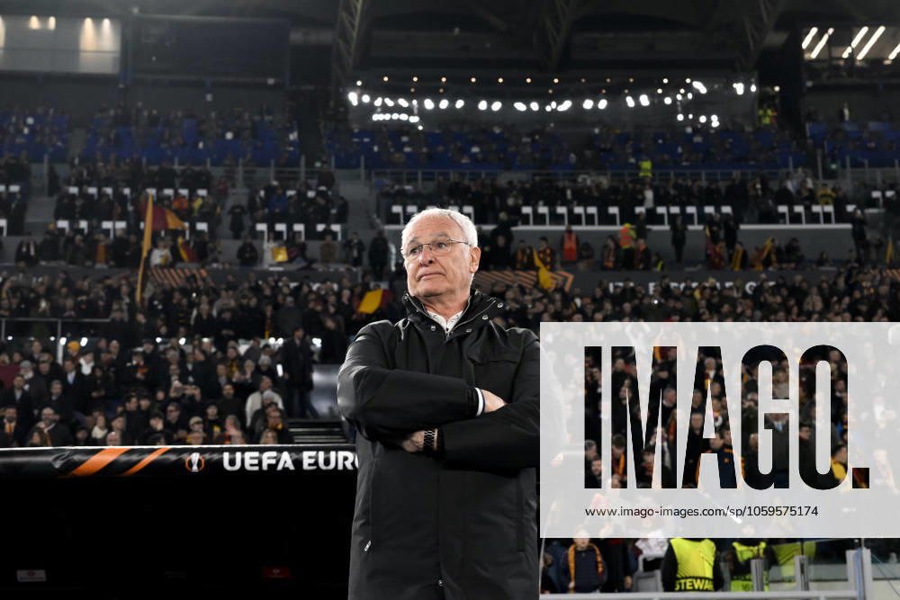 Claudio Ranieri, head coach of AS Roma, looks on during the Europa League round of 16 football match between AS Roma and Athletic Club Bilbao at Olimpico stadium in Rome (Italy), March 6, 2025. AndreaxStaccioli