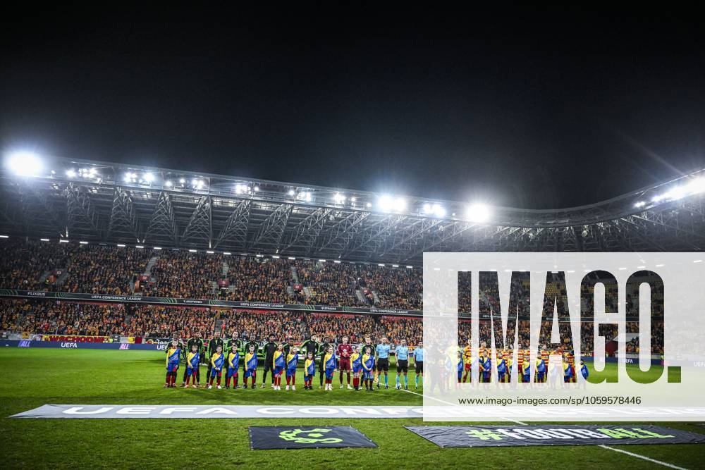 This picture shows the start of a soccer game between Polish Jagiellonia Bialystok and Belgian Cercle Brugge KSV, Thursday 06 March 2025 in Bialystok, Poland, the first leg of the round of 16 of the UEFA Conference League tournament. TOM GOYVAERTS TomxGoyvaerts x114400882x