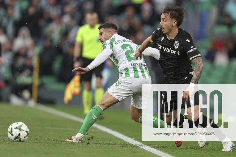 ESP: Real Betis-Vitoria Guimaraes. UEFA Conference League Joao Mendes of Vitoria Guimaraes SC and Aitor Ruibal of Real Betis during the UEFA Conference League, round of 16 match, between Real Betis and Vitoria Guimaraes played at Benito Villamarin Stadium on March 06, 2025 in Sevilla, Spain. kpng