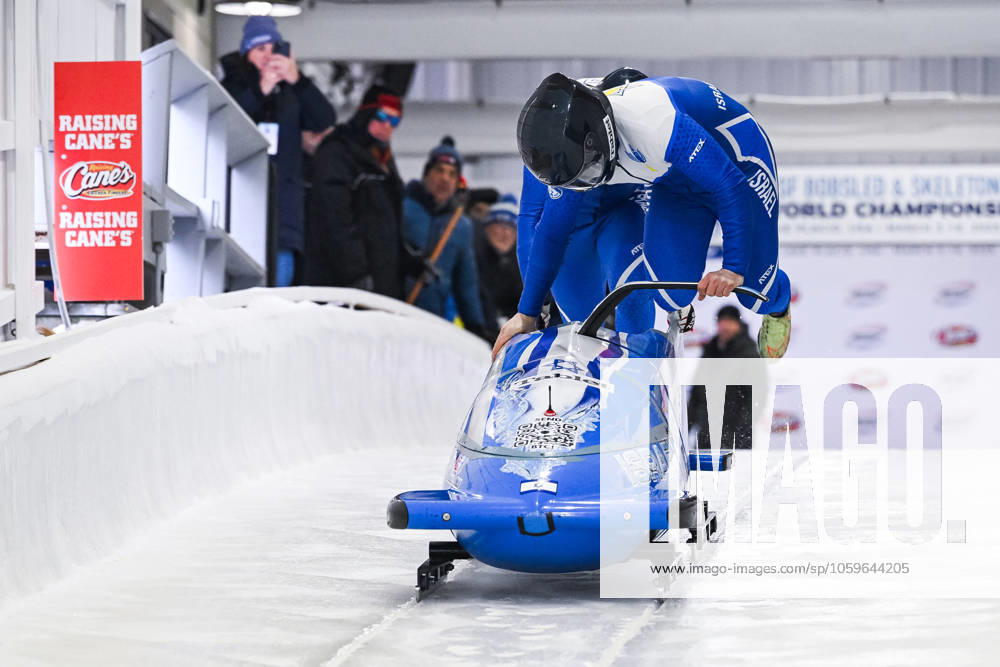 IBSF Bobsled and Skeleton World Championships LAKE PLACID, NY, UNITED STATES MARCH 08 Adam Edelman and Regnars Kirejevs ISR compete during the 2 men bobsleigh heat 1 race on March 08, 2025 at Mt Van Hoevenberg in Lake Placid, NY, United States Photo by David Kirouac