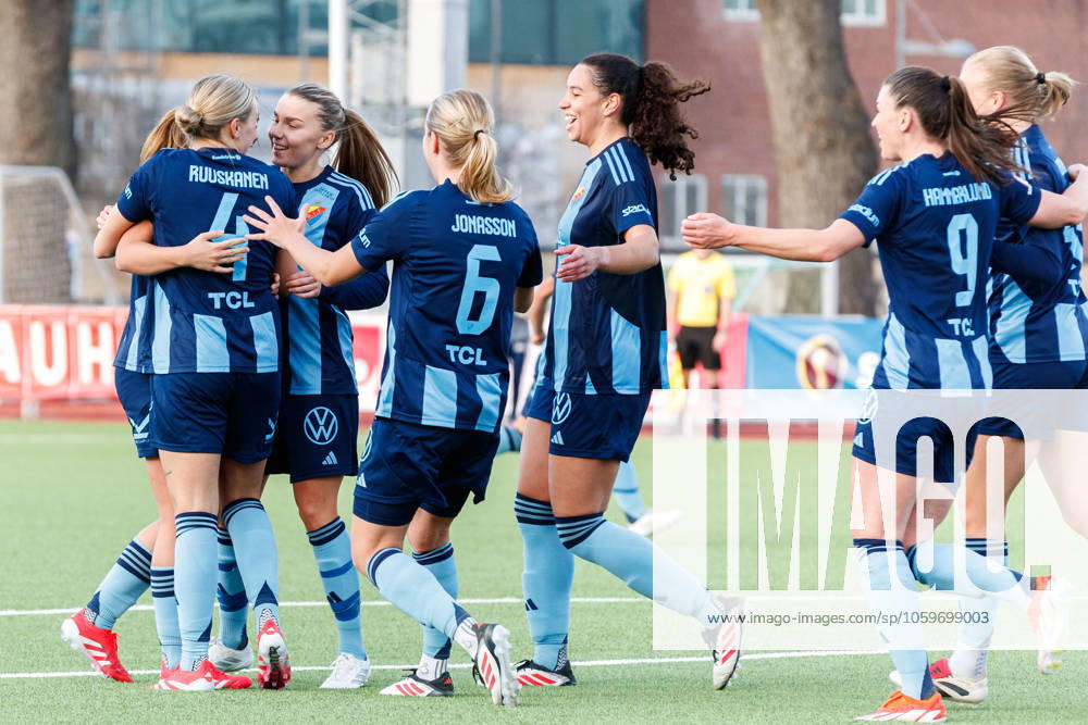 Djurgardens Elsa Pelgander cheers after 2 0 during the football match in the Swedish Cup between Djurgarden and Vittsjö on March 9, 2025 in Stockholm