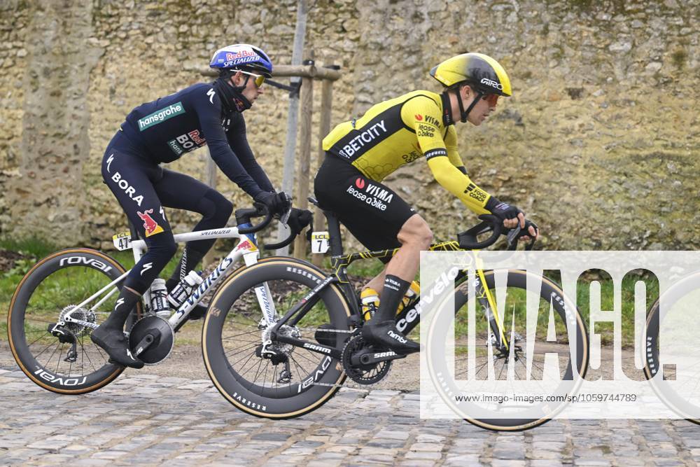 Paris - Nice 2025 - stage 2 BELLEGARDE, FRANCE - MARCH 10 : Zwiehoff Ben (GER) of Red Bull - Bora - Hansgrohe, Zingle Axel (FRA) of Team Visma Lease A Bike in action during stage 2 of the 83th edition of the Paris - Nice cycling race, a stage of 183,9km with start in Montesson and finish in Bellegarde on March 10, 2025 in Bellegarde, France, 10 03 2025 ( Motordriver Kenny Verfaillie - Bellegarde France