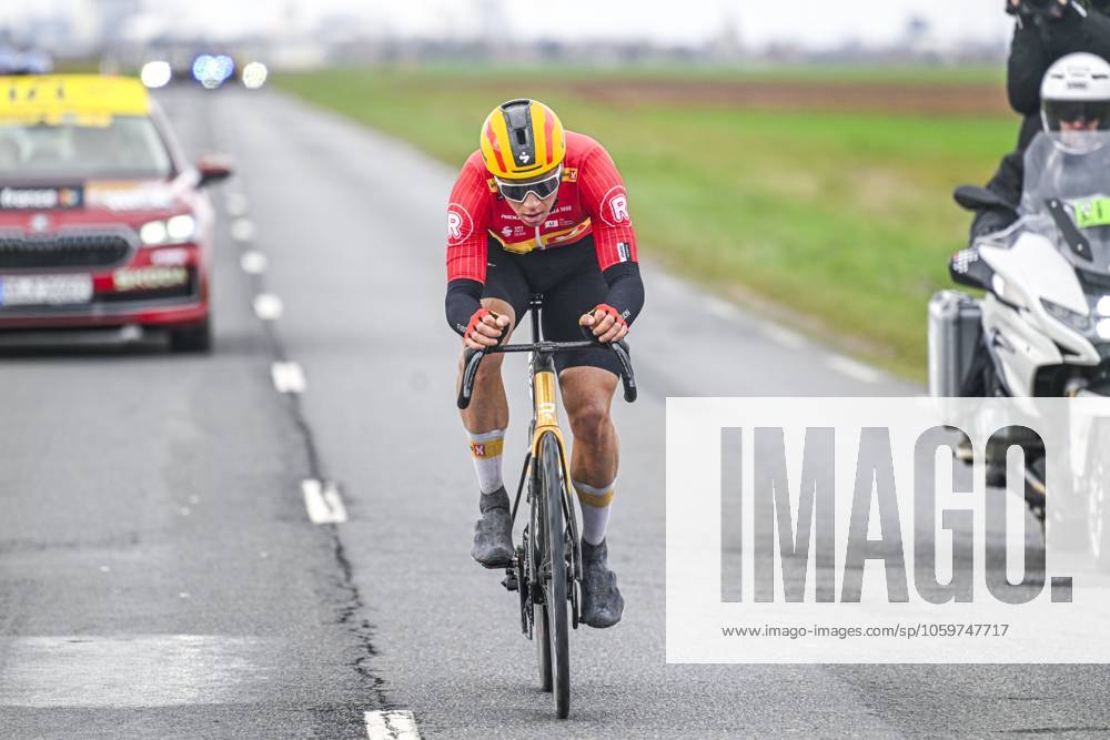 Paris - Nice 2025 - stage 2 BELLEGARDE, FRANCE - MARCH 10 : Abrahamsen Jonas (NOR) of Uno-X Mobility alone upfront during stage 2 of the 83th edition of the Paris - Nice cycling race, a stage of 183,9km with start in Montesson and finish in Bellegarde on March 10, 2025 in Bellegarde, France, 10 03 2025 ( Motordriver Kenny Verfaillie - Bellegarde France