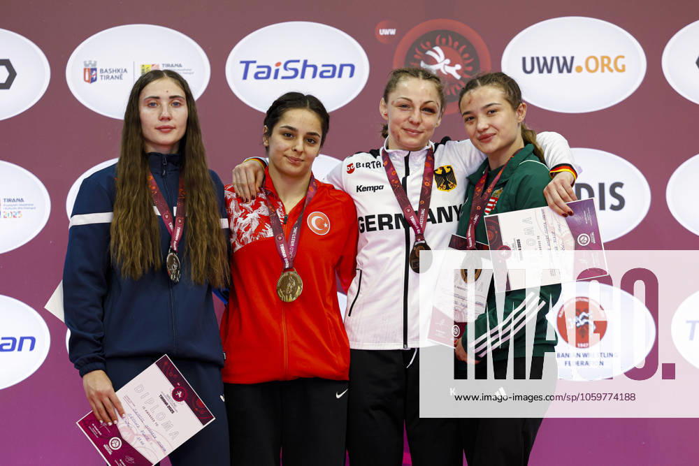 U23 Wrestling European Championships Podium 55kg WW Gold Tuba Demir TUR , Silver Mihaela Samoil MDA , Bronze Roza Szenttamasi HUN , Amory Olivia Andrich GER