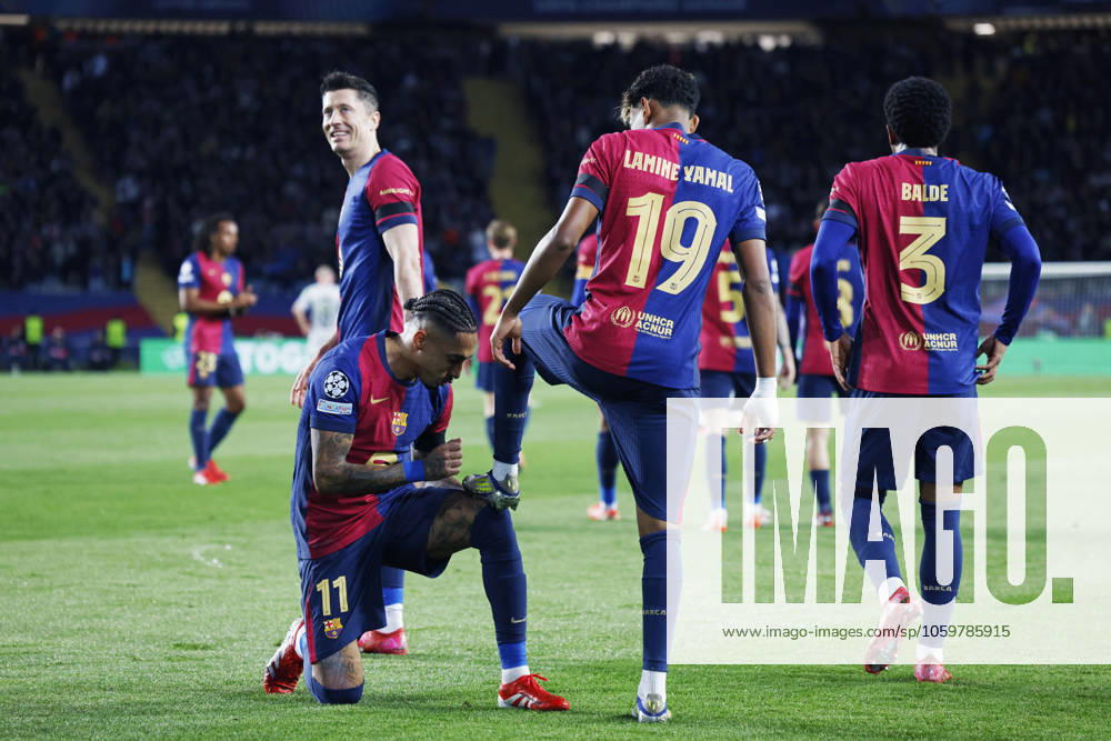 Raphinha, Lamine Yamal (Barcelona), MARCH 11, 2025 - Football Soccer : UEFA Champions League match between FC Barcelona, Barca 3-1 Benfica at the Estadi Olimpic Lluis Companys in Barcelona, Spain. (284483297)