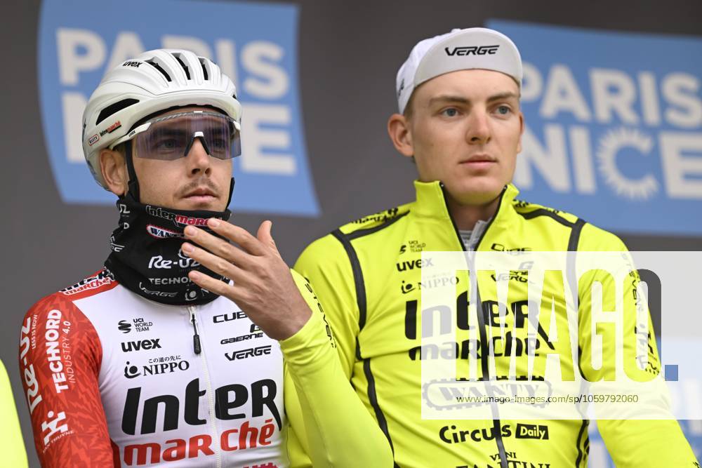 Paris - Nice 2025 - stage 4 LA LOGE DES GARDES, FRANCE - MARCH 12 : Smith Dion (NZL) of Intermarche - Wanty, Zimmermann Georg (GER) of Intermarche - Wanty during stage 4 of the 83th edition of the Paris - Nice cycling race, a stage of 163,4km with start in Vichy and finish in La Loge Des Gardes on March 12, 2025 in La Loge Des Gardes, France, 12 03 2025 ( Motordriver Kenny Verfaillie - La Loge Des Gardes France