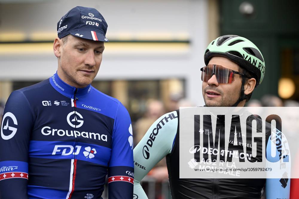 Paris - Nice 2025 - stage 4 LA LOGE DES GARDES, FRANCE - MARCH 12 : Kung Stefan (SUI) of Groupama - Fdj, Bissegger Stefan (SUI) of Decathlon Ag2R La Mondiale Team during stage 4 of the 83th edition of the Paris - Nice cycling race, a stage of 163,4km with start in Vichy and finish in La Loge Des Gardes on March 12, 2025 in La Loge Des Gardes, France, 12 03 2025 ( Motordriver Kenny Verfaillie - La Loge Des Gardes France