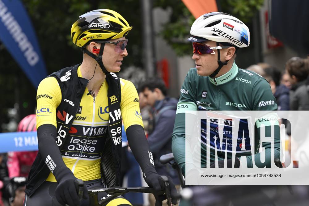 Paris - Nice 2025 - stage 4 LA LOGE DES GARDES, FRANCE - MARCH 12 : Jorgenson Matteo (USA) of Team Visma Lease A Bike and Merlier Tim (BEL) of Soudal Quick-Step during stage 4 of the 83th edition of the Paris - Nice cycling race, a stage of 163,4km with start in Vichy and finish in La Loge Des Gardes on March 12, 2025 in La Loge Des Gardes, France, 12 03 2025 ( Motordriver Kenny Verfaillie - La Loge Des Gardes France