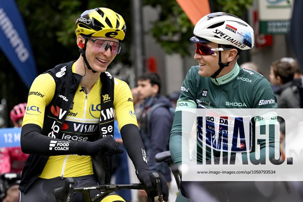 Paris - Nice 2025 - stage 4 LA LOGE DES GARDES, FRANCE - MARCH 12 : Jorgenson Matteo (USA) of Team Visma Lease A Bike and Merlier Tim (BEL) of Soudal Quick-Step during stage 4 of the 83th edition of the Paris - Nice cycling race, a stage of 163,4km with start in Vichy and finish in La Loge Des Gardes on March 12, 2025 in La Loge Des Gardes, France, 12 03 2025 ( Motordriver Kenny Verfaillie - La Loge Des Gardes France