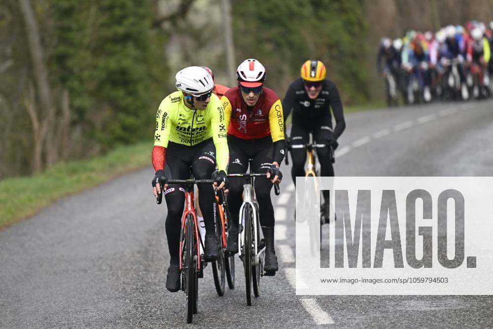 Paris - Nice 2025 - stage 4 LA LOGE DES GARDES, FRANCE - MARCH 12 : Smith Dion (NZL) of Intermarche - Wanty, Moniquet Sylvain (BEL) of Cofidis during stage 4 of the 83th edition of the Paris - Nice cycling race, a stage of 163,4km with start in Vichy and finish in La Loge Des Gardes on March 12, 2025 in La Loge Des Gardes, France, 12 03 2025 ( Motordriver Kenny Verfaillie - La Loge Des Gardes France