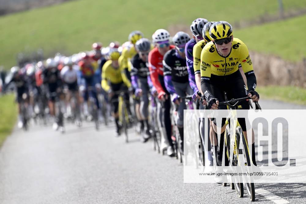 Paris - Nice 2025 - stage 4 LA LOGE DES GARDES, FRANCE - MARCH 12 : Hagenes Per Strand (NOR) of Team Visma Lease A Bike during stage 4 of the 83th edition of the Paris - Nice cycling race, a stage of 163,4km with start in Vichy and finish in La Loge Des Gardes on March 12, 2025 in La Loge Des Gardes, France, 12 03 2025 ( Motordriver Kenny Verfaillie - La Loge Des Gardes France