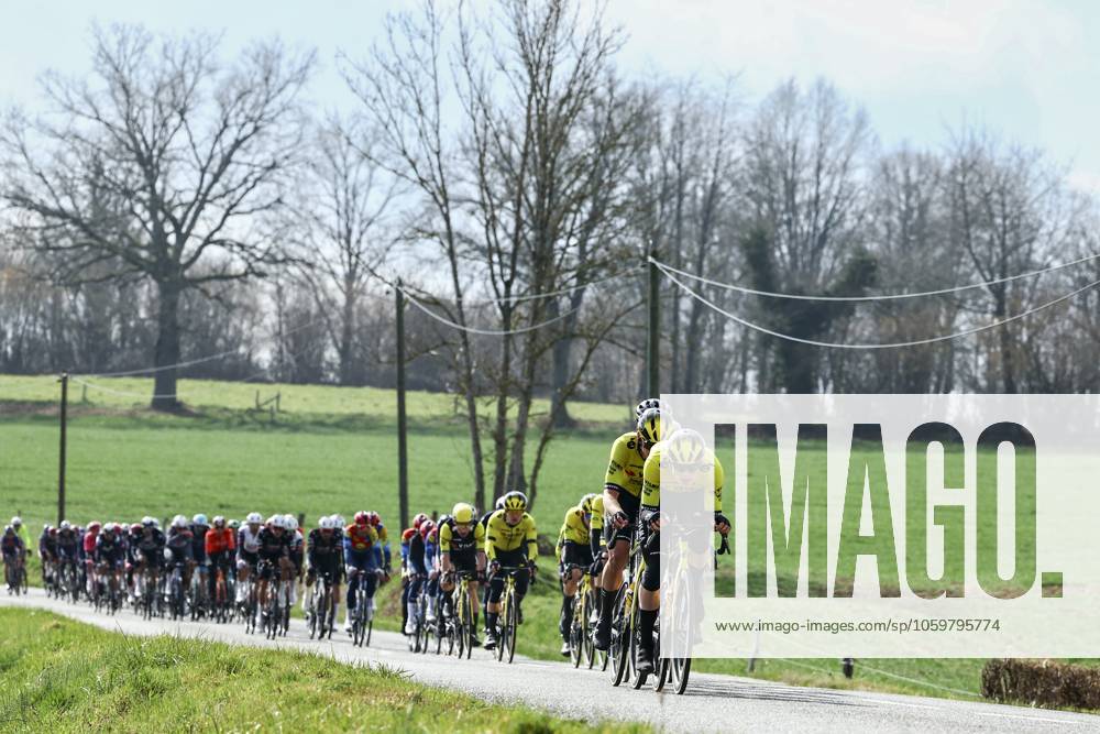 The pack of riders pictured in action during stage four of the 83th edition of the Paris-Nice cycling race, 163,4km from Vichy to La Loge des Gardes, France, Wednesday 12 March 2025. DAVIDxPINTENS x114757522x