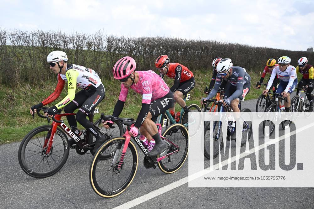 Paris - Nice 2025 - stage 4 LA LOGE DES GARDES, FRANCE - MARCH 12 : Smith Dion (NZL) of Intermarche - Wanty, Albanese Vincenzo (ITA) of Ef Education - Easypost, Guernalec Thibault (FRA) of Arkea - B&B Hotels, Planckaert Edward (BEL) of Alpecin - Deceuninck during stage 4 of the 83th edition of the Paris - Nice cycling race, a stage of 163,4km with start in Vichy and finish in La Loge Des Gardes on March 12, 2025 in La Loge Des Gardes, France, 12 03 2025 ( Motordriver Kenny Verfaillie - La Loge Des Gardes France