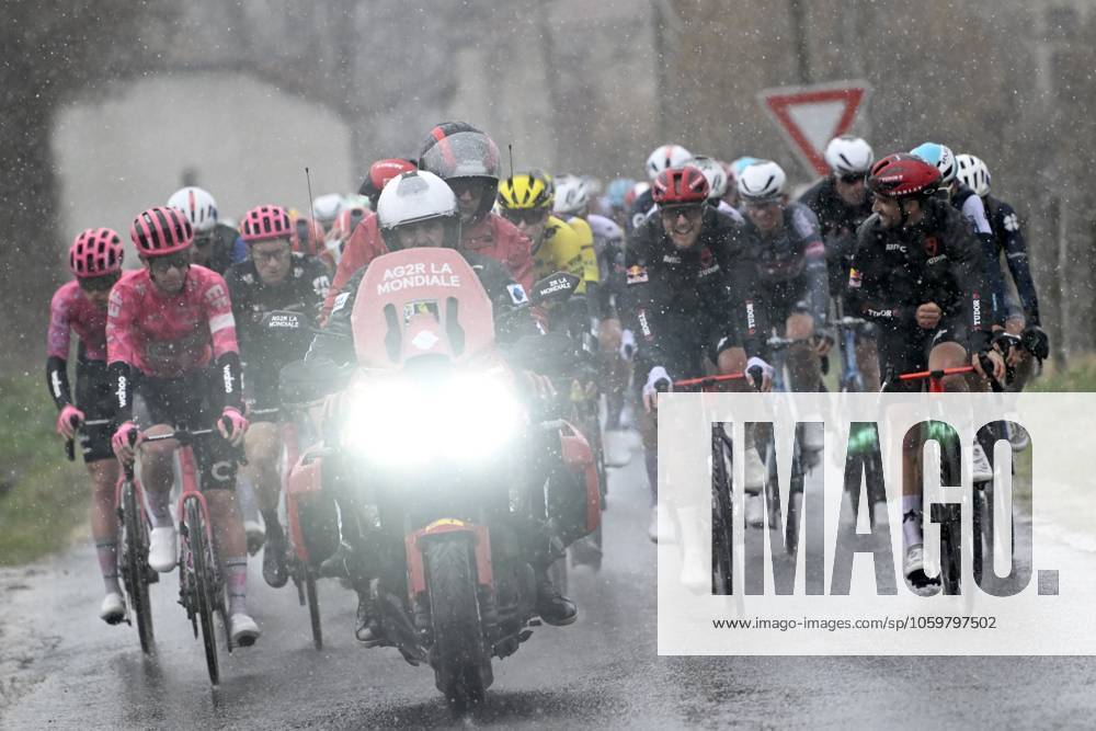 Paris - Nice 2025 - stage 4 LA LOGE DES GARDES, FRANCE - MARCH 12 : the race is neutralised because of the weather conditions during stage 4 of the 83th edition of the Paris - Nice cycling race, a stage of 163,4km with start in Vichy and finish in La Loge Des Gardes on March 12, 2025 in La Loge Des Gardes, France, 12 03 2025 ( Motordriver Kenny Verfaillie - La Loge Des Gardes France