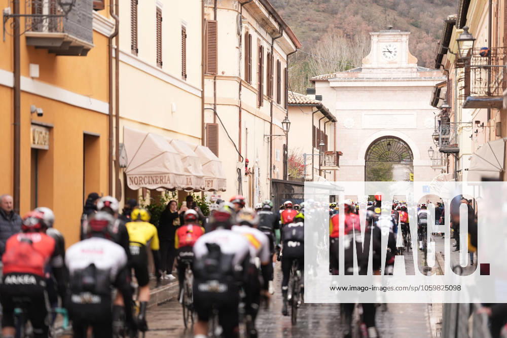 The start of the race during the 60th Tirreno - Adriatico 2025, Stage 4 from Norcia to Trasacco - on March 13, 2025 in Norcia, Umbria, Italy.