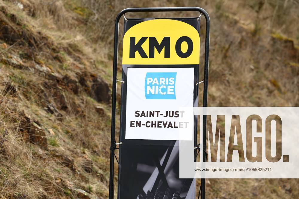 Kilometer 0 (KM0) pictured at the start of stage five of the 83th edition of the Paris-Nice cycling race, 196,5 km from Saint-Just-en-Chevalet to La Cote-Saint-Andre, France, Thursday 13 March 2025. DAVIDxPINTENS x114849364x