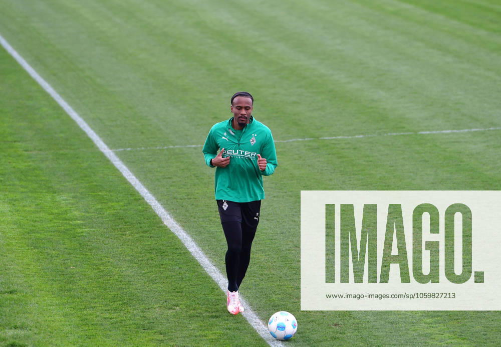 Moenchengladbach Football, Men, Season 2024 2025, Training Borussia Moenchengladbach Nathan Ngoumou Gladbach during an individual running session with ball DFL regulations prohibit any use of photographs as image sequences and or quasi video Borussia Park NRW Germany