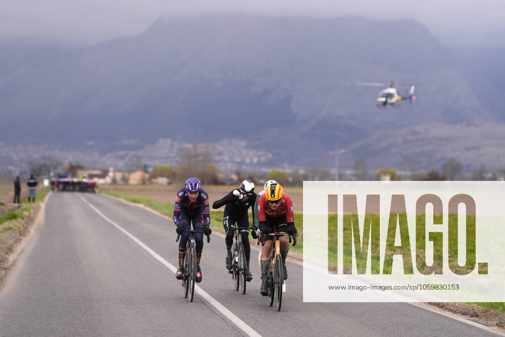 The escape during the 60th Tirreno - Adriatico 2025, Stage 4 from Norcia to Trasacco - on March 13, 2025 in Norcia, Umbria, Italy.