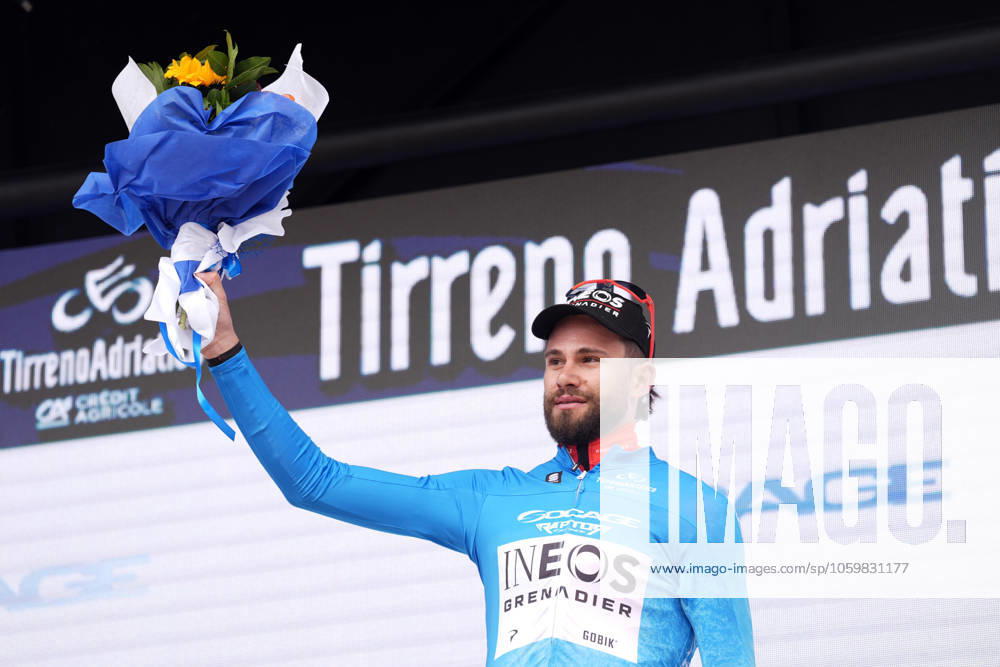 Ganna Filippo of Ineos Grenadiers on the podium during the 60th Tirreno - Adriatico 2025, Stage 4 from Norcia to Trasacco - on March 13, 2025 in Norcia, Umbria, Italy.