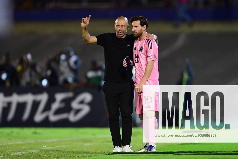 Concacaf Champions Cup 2025 Cavalier vs Inter Miami Javier Mascherano head coach and Lionel Messi of Inter Miami during the round of 16 second leg match between Cavalier and Inter Miami as part of the CONCACAF Champions Cup 2025, at National Stadium on March 13, 2025 in Kingston, Jamaica. KINGSTON JAMAICA JAMAICA