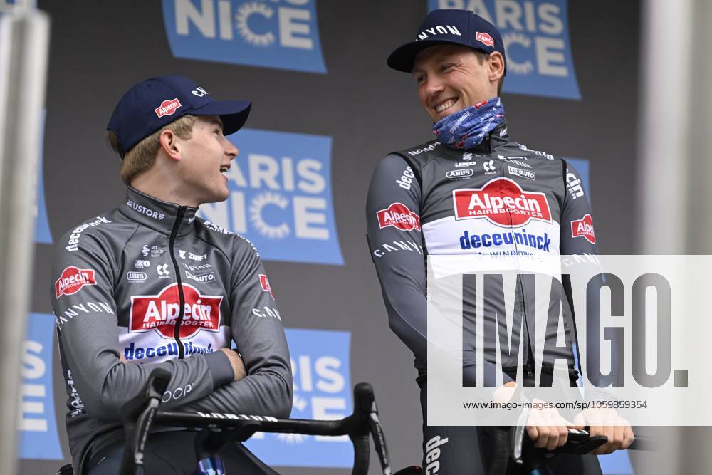 Paris - Nice 2025 - stage 6 BERRE L ETANG, FRANCE - MARCH 14 : Del Grosso Tibor (NED) of Alpecin - Deceuninck and Kielich Timo (BEL) of Alpecin - Deceuninck during stage 6 of the 83th edition of the Paris - Nice cycling race, a stage of 209,8km with start in Saint-Julien-en-Saint-Alban and finish in Berre L Etang on March 14, 2025 in Berre L Etang, France, 14 03 2025 ( Motordriver Kenny Verfaillie - Berre L Etang France