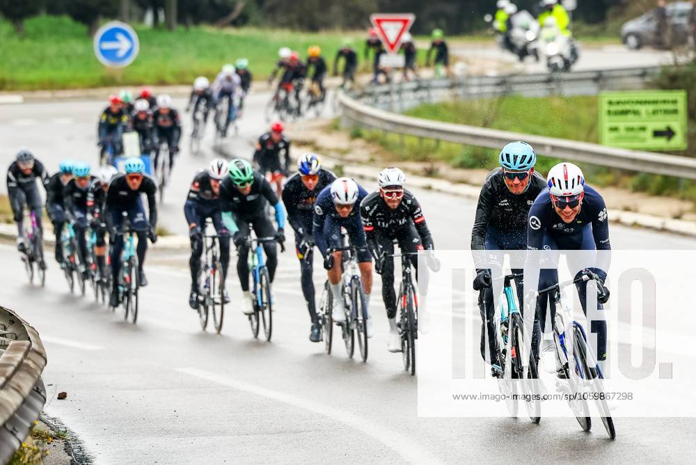 The pack of riders pictured in action during stage six of the 83th edition of the Paris-Nice cycling race, 209,8 km from Saint-Julien-en-Saint-Alban to Berre l Etang, France, Friday 14 March 2025. DAVIDxPINTENS x114937977x