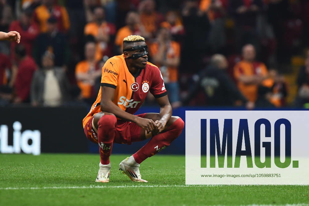 Victor Osimhen of Galatasaray reacts during the Turkish Super League match between Galatasaray and Antalyaspor at Rams Park Stadium on February 14, 2025 in Istanbul, Turkey. (Photo by SeskimPhoto ) Galatasaray v Antalyaspor - Turkish Super League
