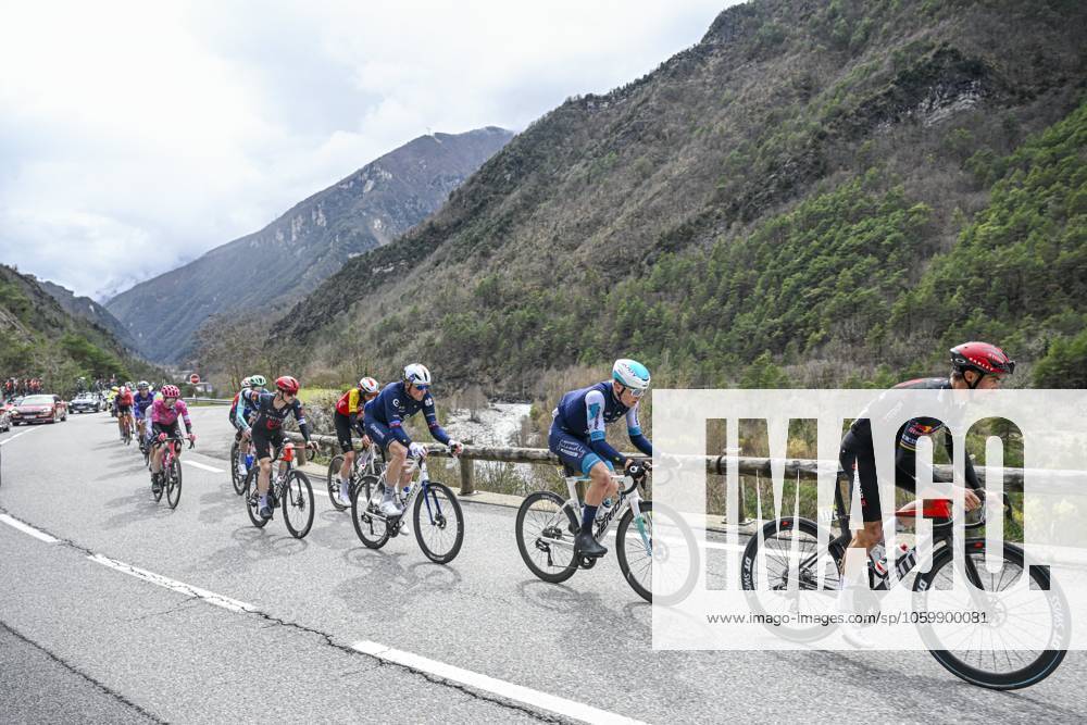 Paris - Nice 2025 - stage 7 AURON, FRANCE - MARCH 15 : Kung Stefan (SUI) of Groupama - Fdj, Wright Fred (GBR) of Bahrain - Victorious, Alaphilippe Julian (FRA) of Tudor Pro Cycling Team in the escape pack during stage 7 of the 83th edition of the Paris - Nice cycling race, a stage of 109,3km with start in Nice and finish at Auron on March 15, 2025 in Auron, France, 15 03 2025 ( Motordriver Kenny Verfaillie - Auron France