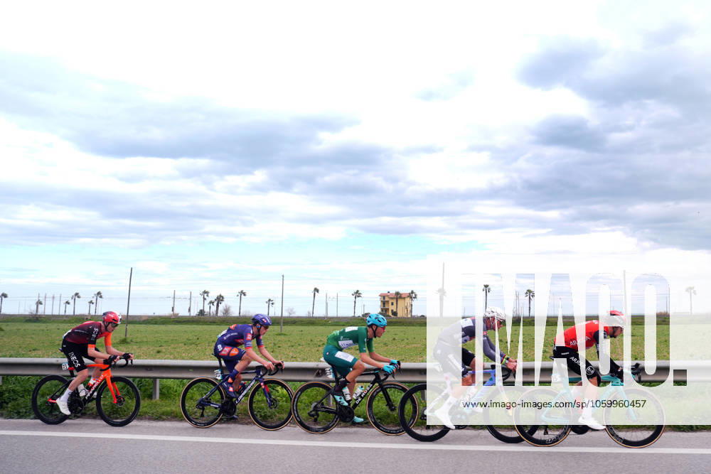 The pack rides during the 60th Tirreno - Adriatico 2025, Stage 7 from Porto Potenza Picena to San Benedetto Del Tronto - on March 16, 2025 in Porto Potenza Picena, Marche, Italy.