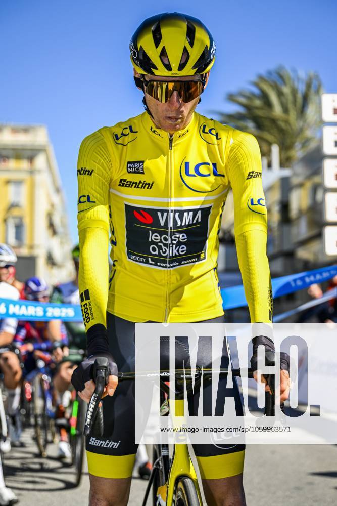 Paris - Nice 2025 - stage 8 NICE, FRANCE - MARCH 16 : Jorgenson Matteo (USA) of Team Visma Lease A Bike at the start line during stage 8 and final stage of the 83th edition of the Paris - Nice cycling race, a stage of 119,9km with start and finish in Nice on March 16, 2025 in Nice, France, 16 03 2025 ( Motordriver Kenny Verfaillie - Nice France