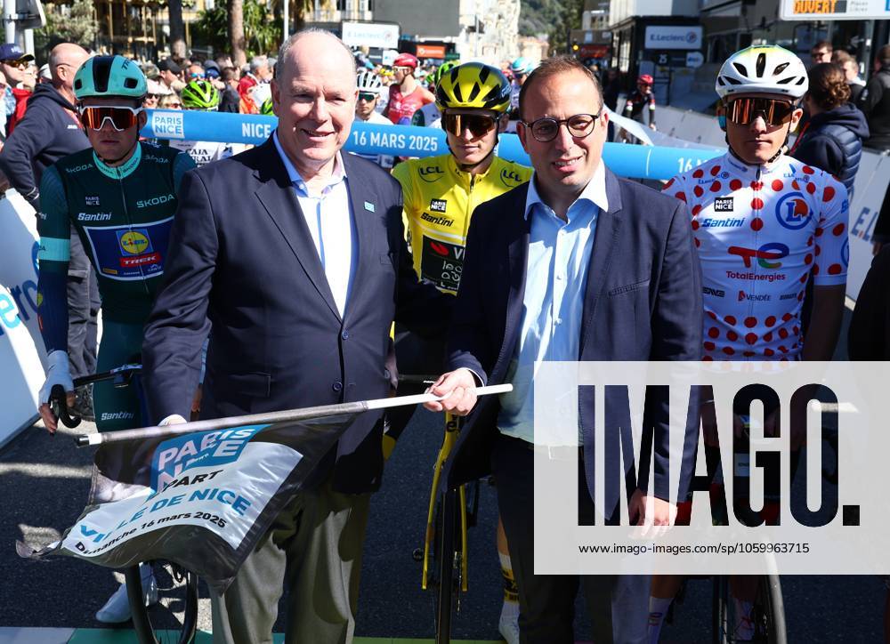 Prince Albert of Monaco (L) pictured at the start of stage eight of the 83th edition of the Paris-Nice cycling race, 119,9 km from Nice to Nice, France, Sunday 16 March 2025. DAVIDxPINTENS x115088669x