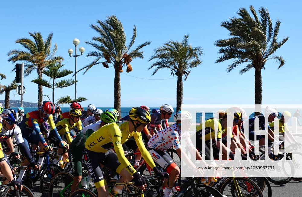 The pack of riders pictured at the start of stage eight of the 83th edition of the Paris-Nice cycling race, 119,9 km from Nice to Nice, France, Sunday 16 March 2025. DAVIDxPINTENS x115088898x